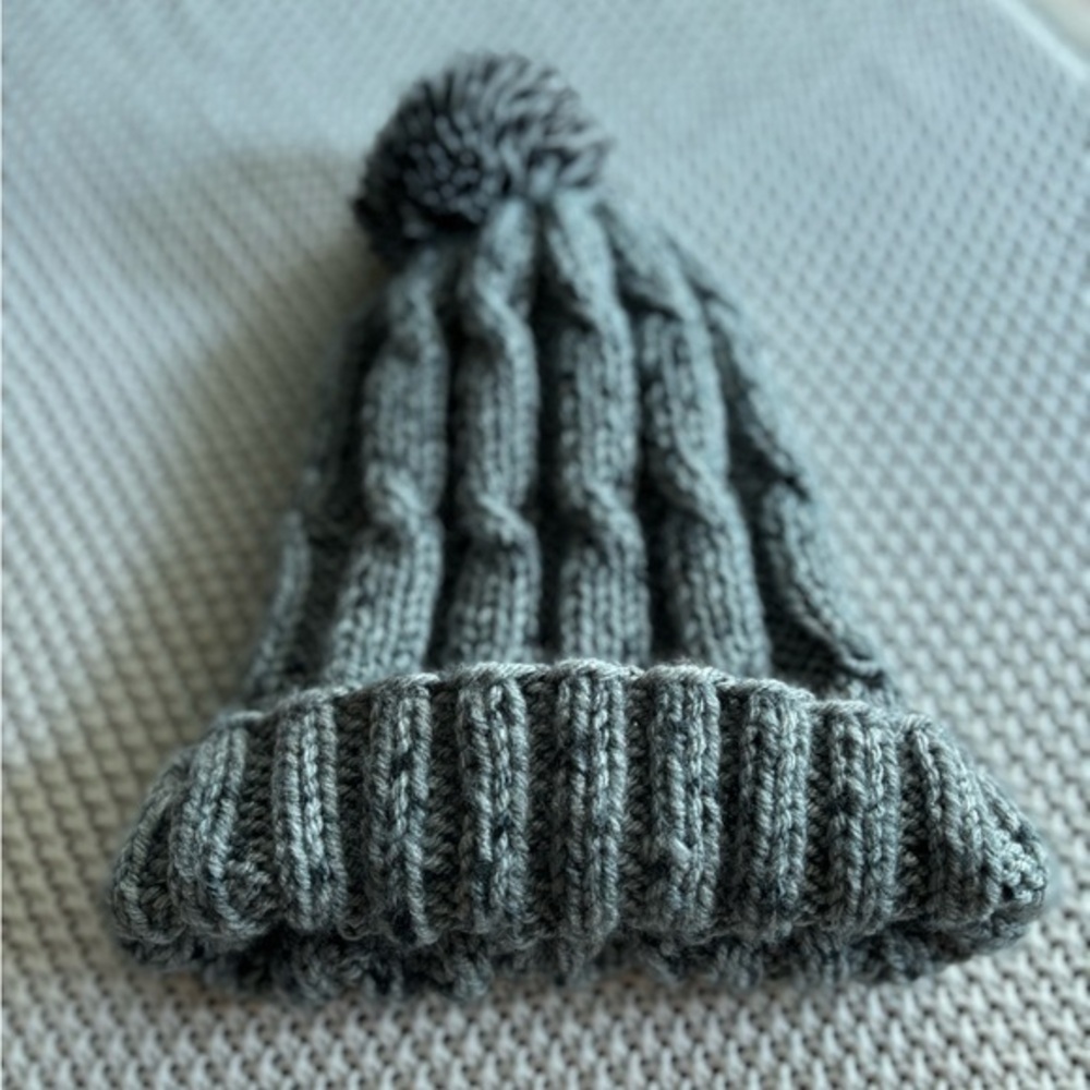 Pompom Ball Cap Knitted Ski Hat Warm Cotton Blend Cuffed Beanie Winter